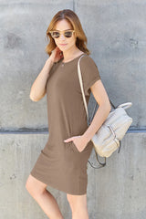 Trendsi Basic Bae Full Size Round Neck Short Sleeve Dress with Pockets -
