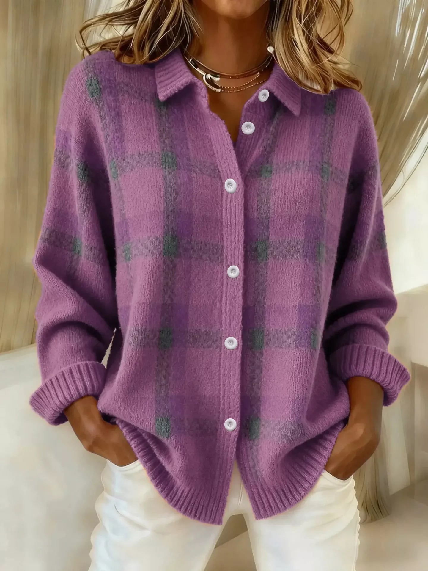 Trendsi Plaid Button-Up Cardigan -