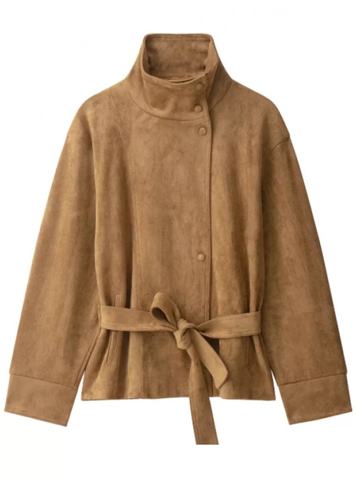 Belted Jacket in camel, front view