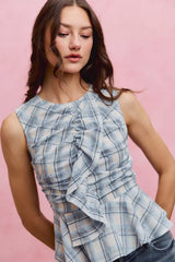 Trendsi SO ME Plaid Sleeveless Ruffle Peplum Top -