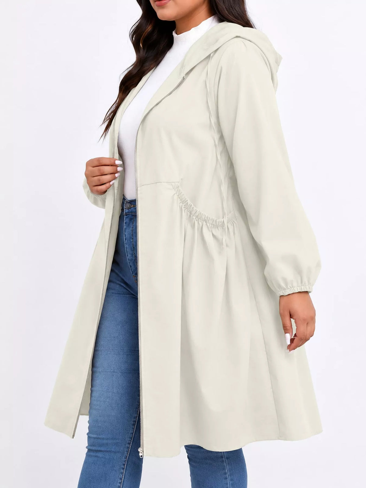Hooded longline jacket, cream side