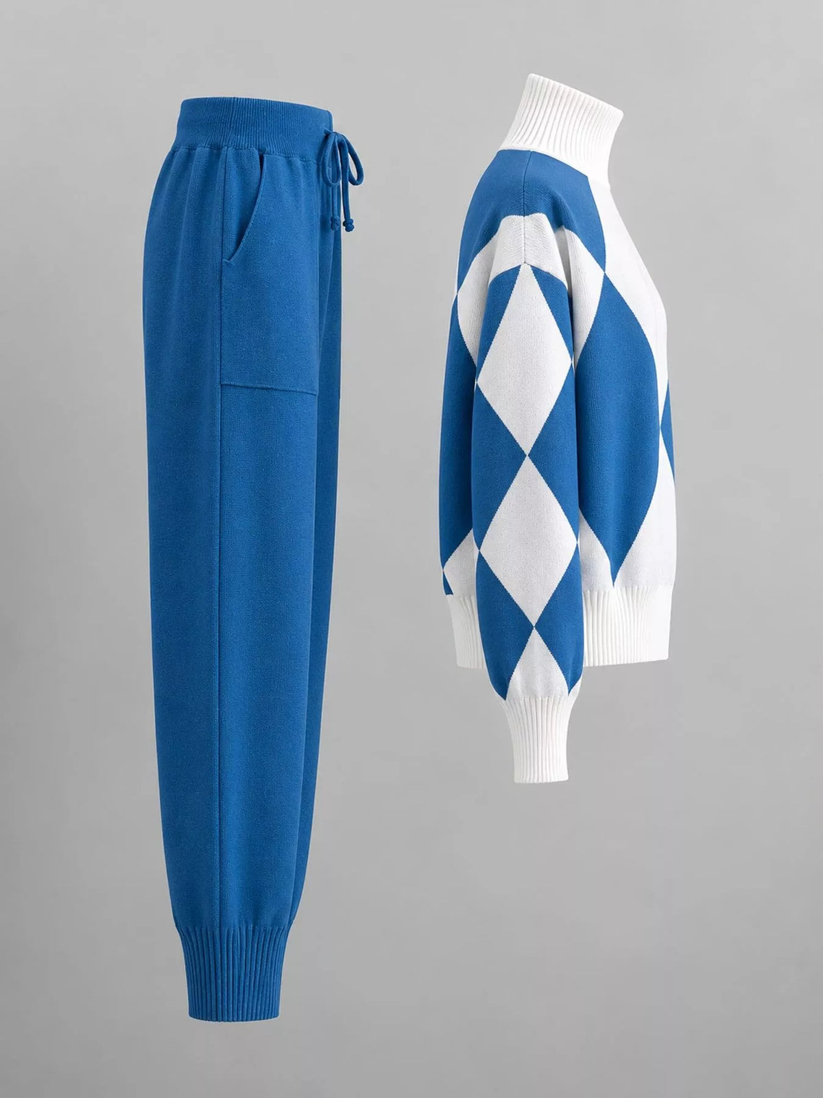 Argyle Pattern Mock Neck Sweater and Jogger Set — garment front