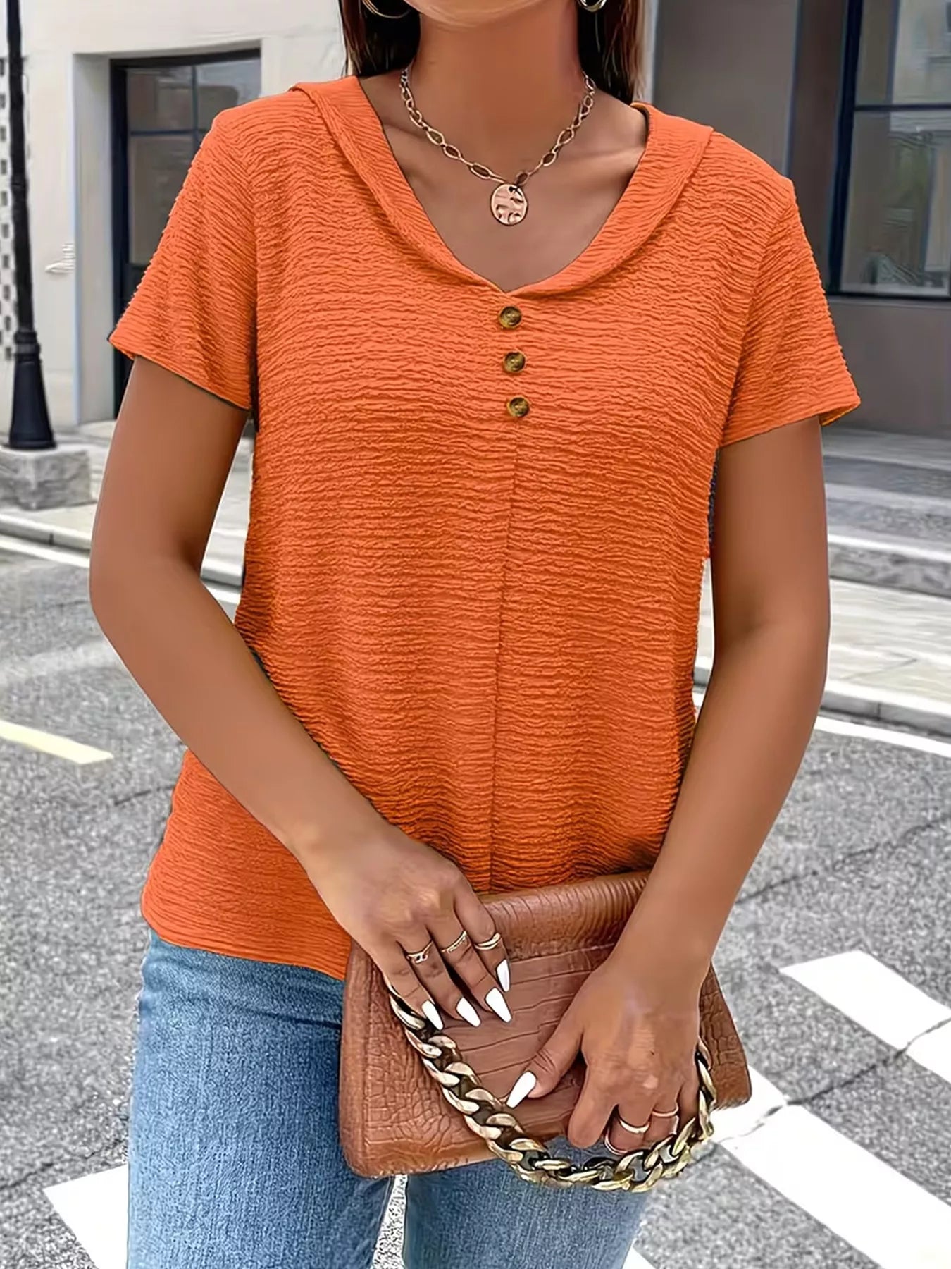 Trendsi Textured Short Sleeve Top -