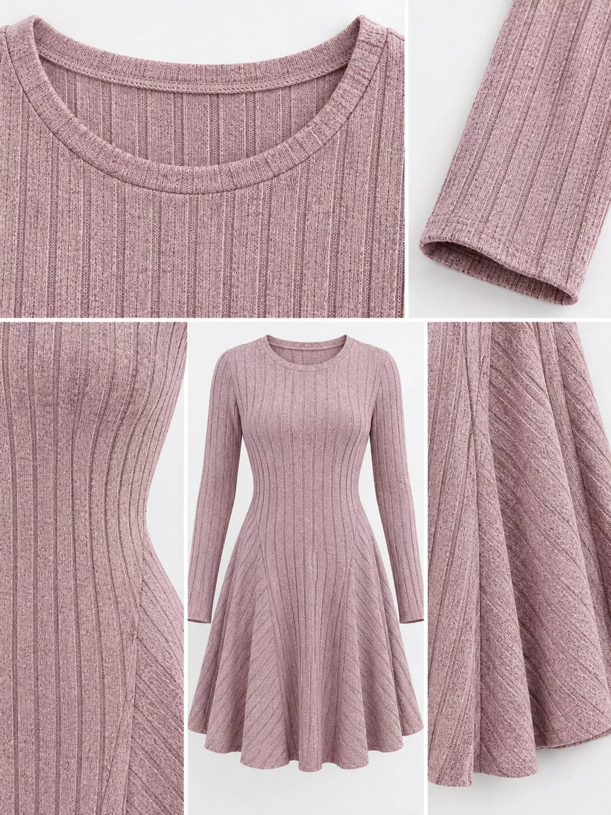 Ribbed mini dress, pink round neck collage