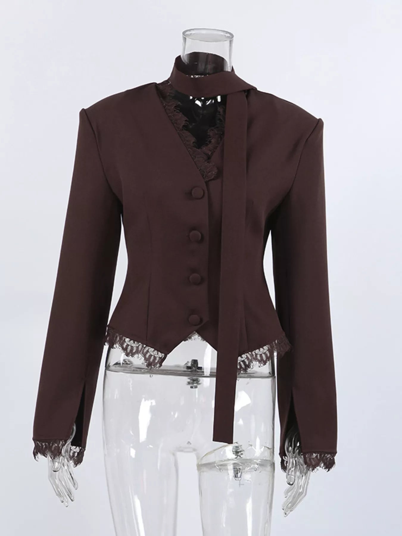 Trendsi Lace Trim Button Up Blazer -