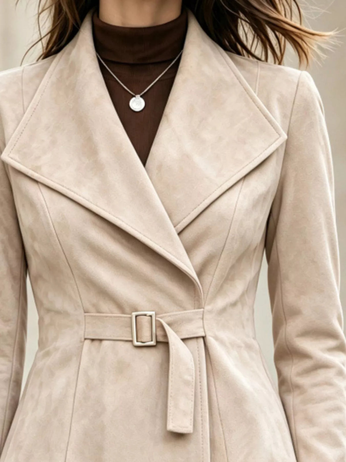 Apricot long sleeve buckle jacket