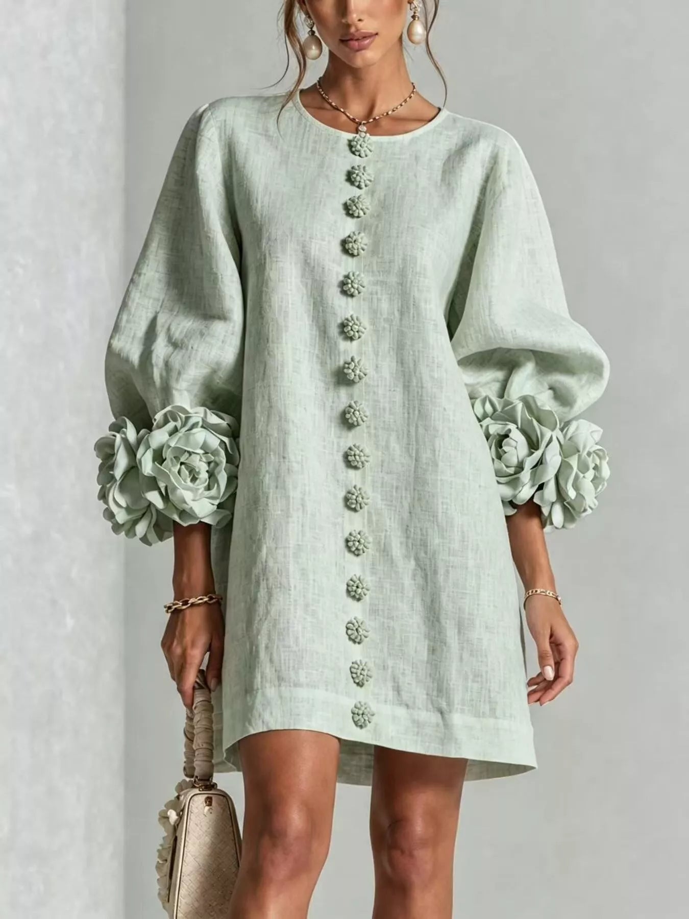 Trendsi 3D Floral 3/4 Sleeve Mini Dress -