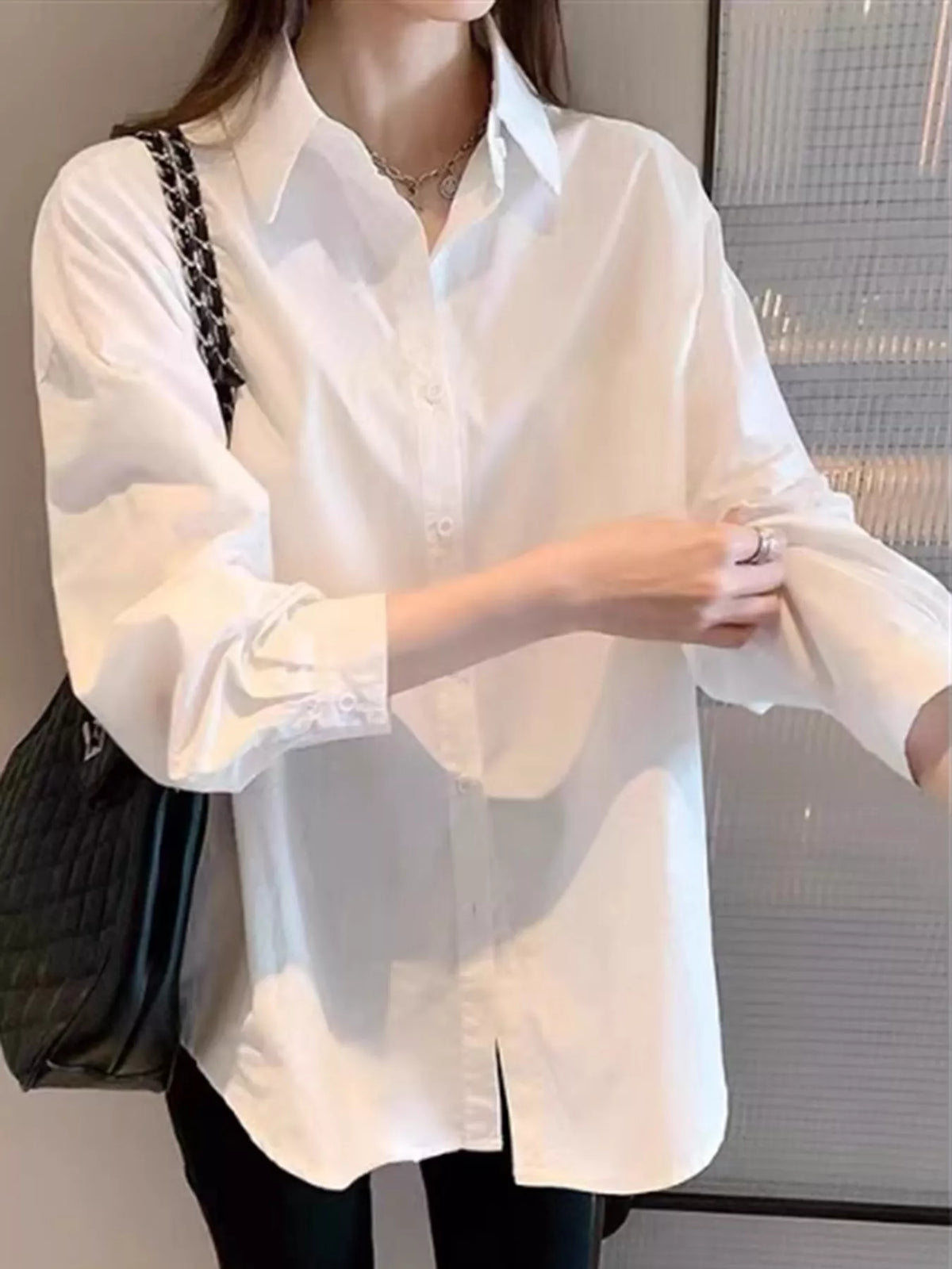 White - No Pocket button-down long sleeve shirt