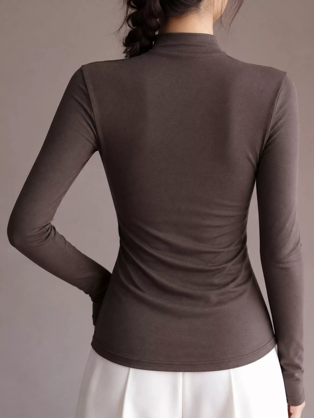 Slim-Fit Mock Neck Long Sleeve T-Shirt — back view