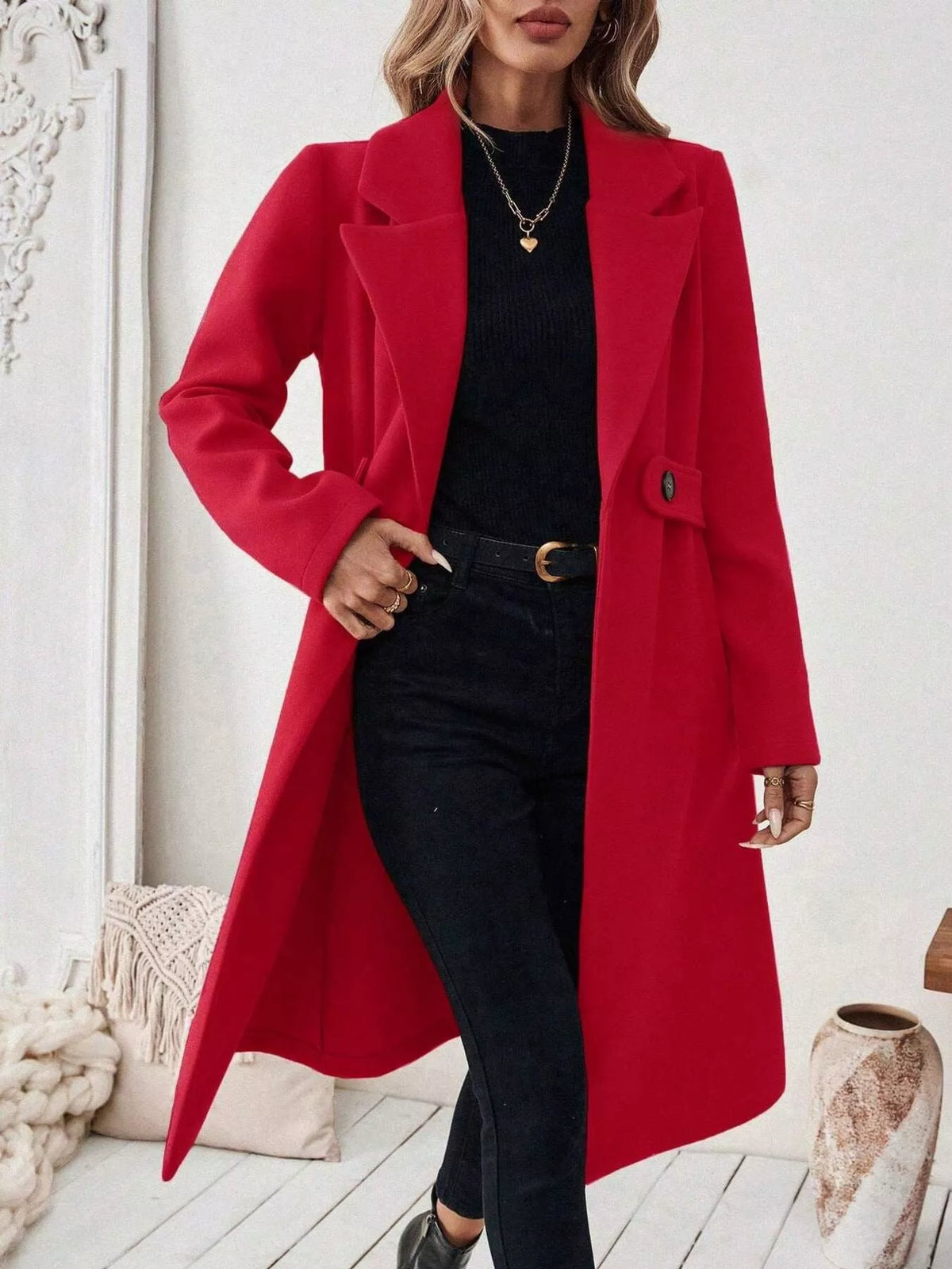 Trendsi Single-Button Longline Coat -