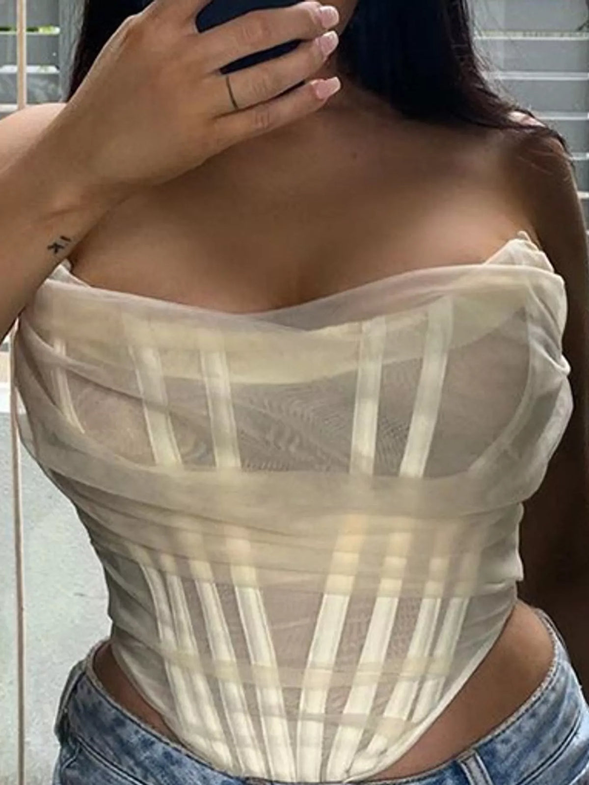 Corset Style Ruched Tube Top in white