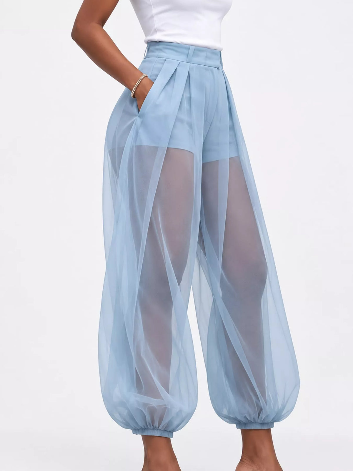 High-Waisted Sheer Tulle Balloon Pants — side view