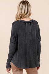 Trendsi Mittoshop Washed V-Neck Long Sleeve Blouse -