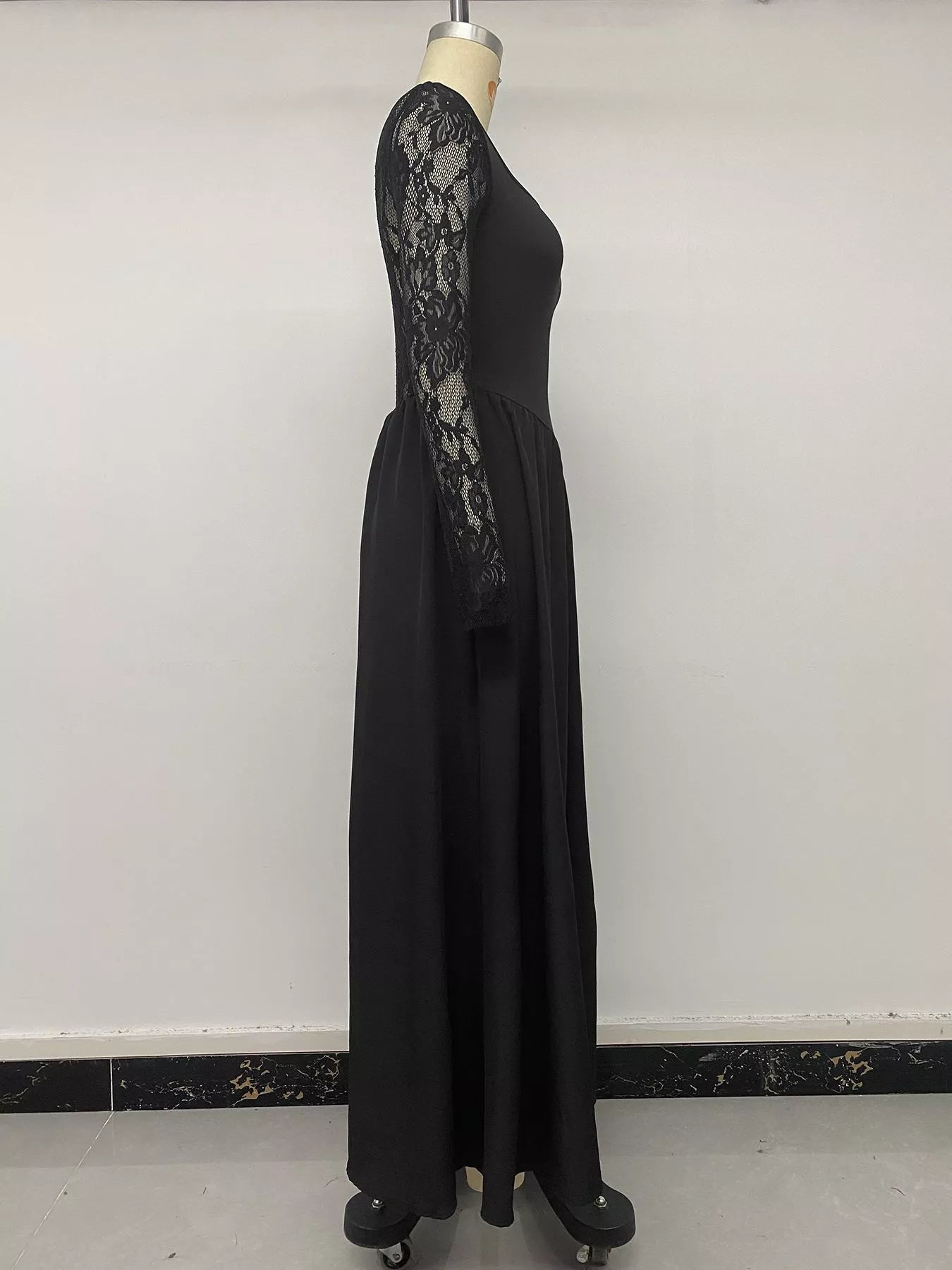 Trendsi Square Neck Sheer Sleeve Maxi Dress -