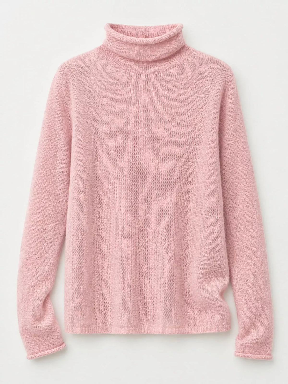 Women's Sheer Turtleneck Knit Top in pink — flat lay view