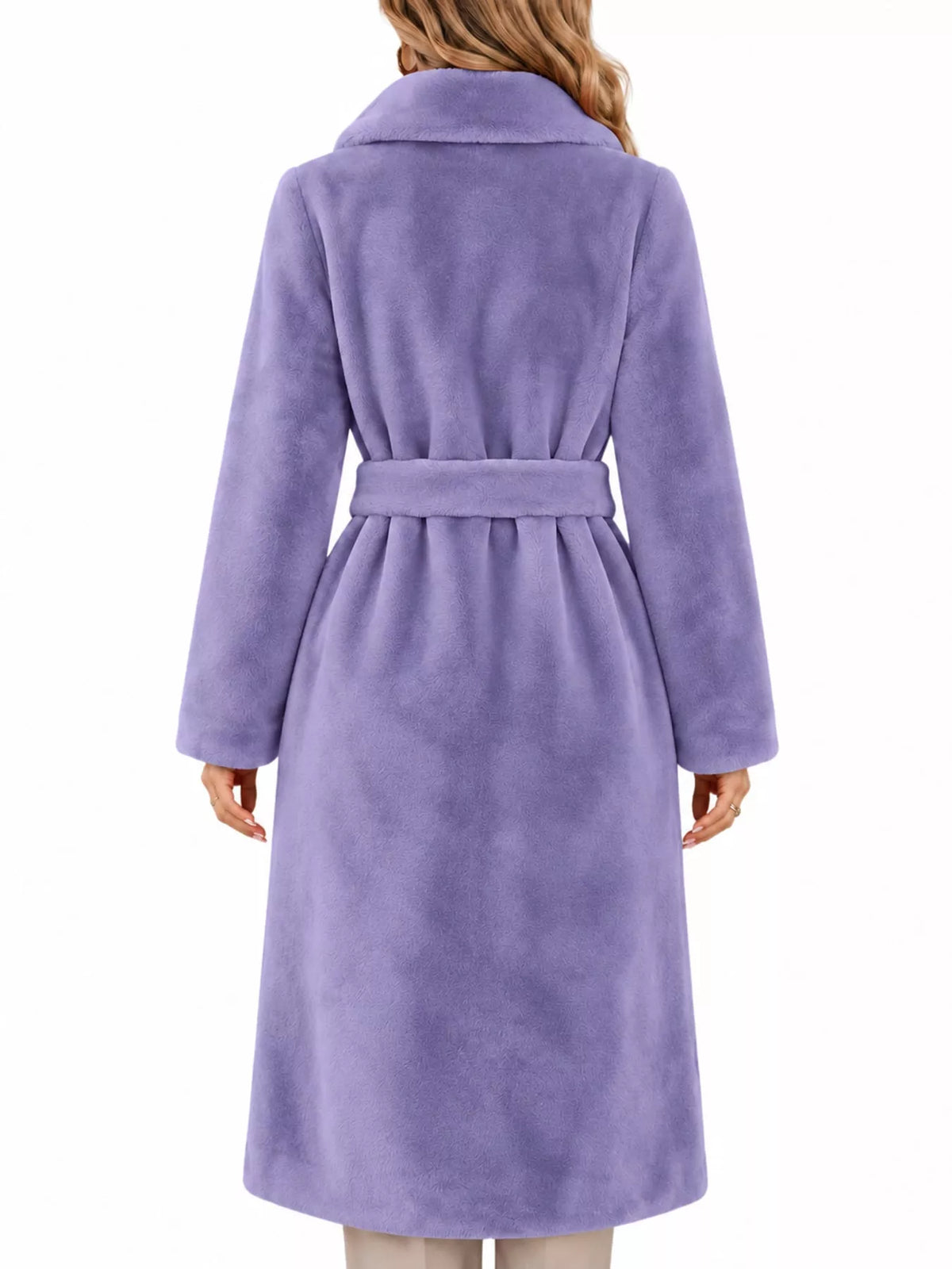 Faux Fur Longline Coat — back view