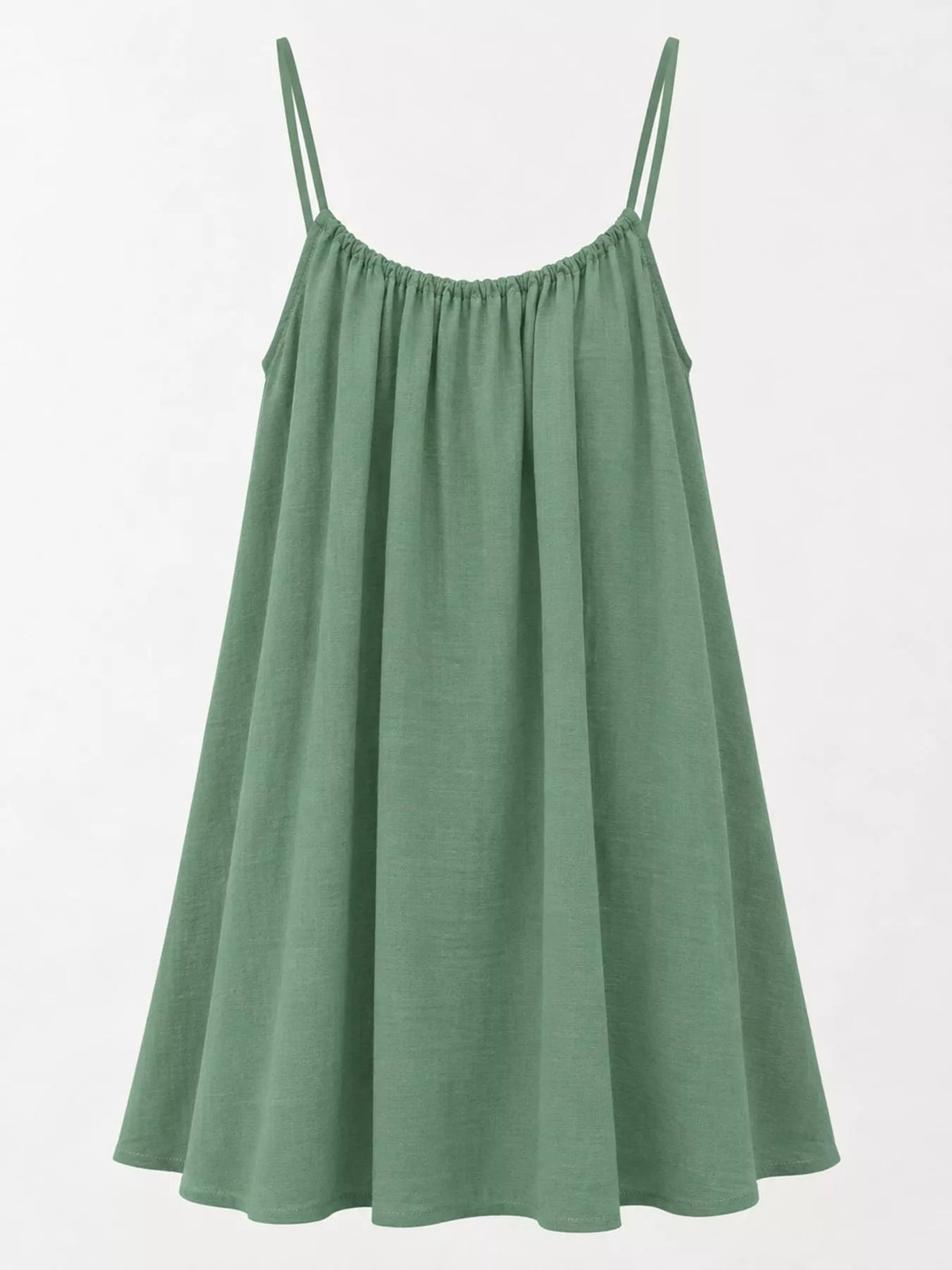 Sage spaghetti strap A-line mini dress with open tie back