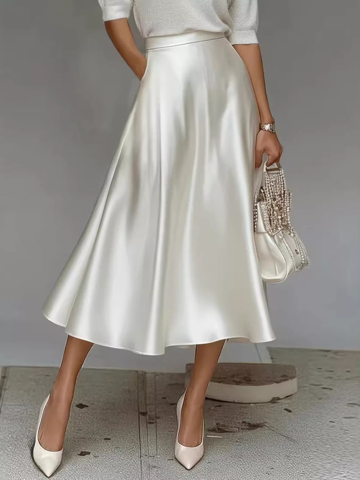 Trendsi Satin Midi Skirt -