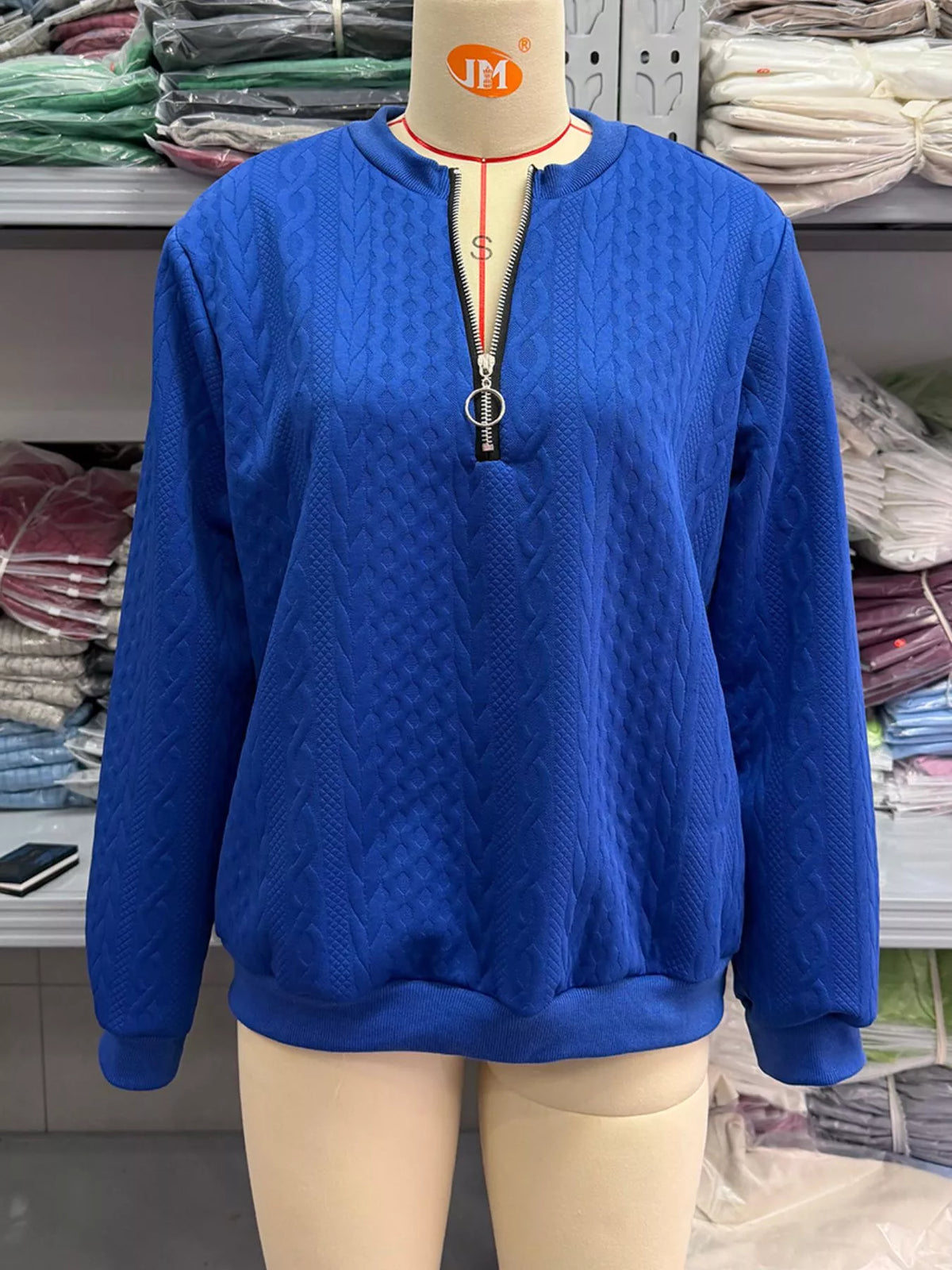 Quarter-Zip Cable Knit Sweatshirt — garment front