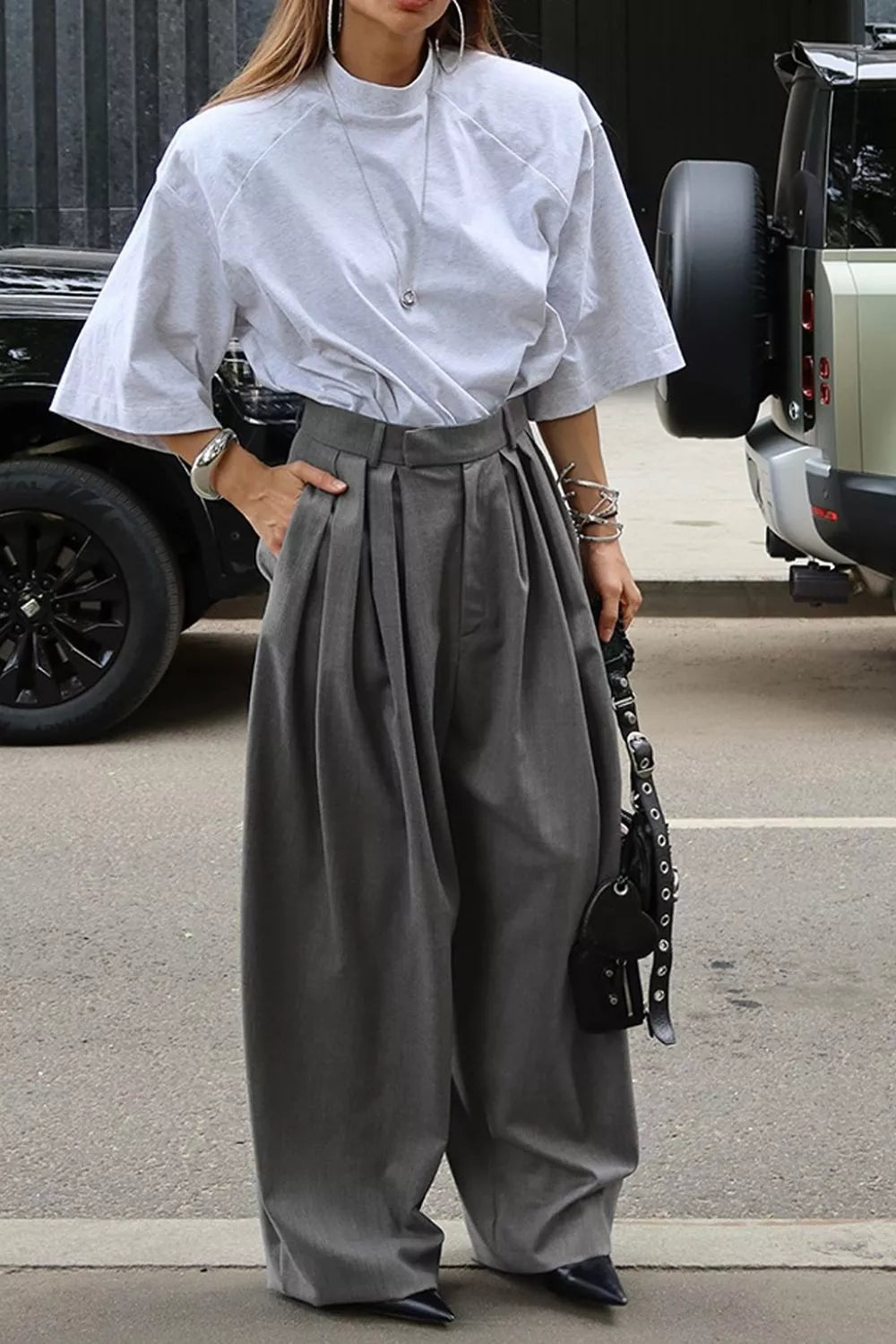Trendsi High-Waisted Wide-Leg Pleated Pants -