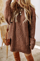 Trendsi Cable-Knit Round Neck Sweater Dress -