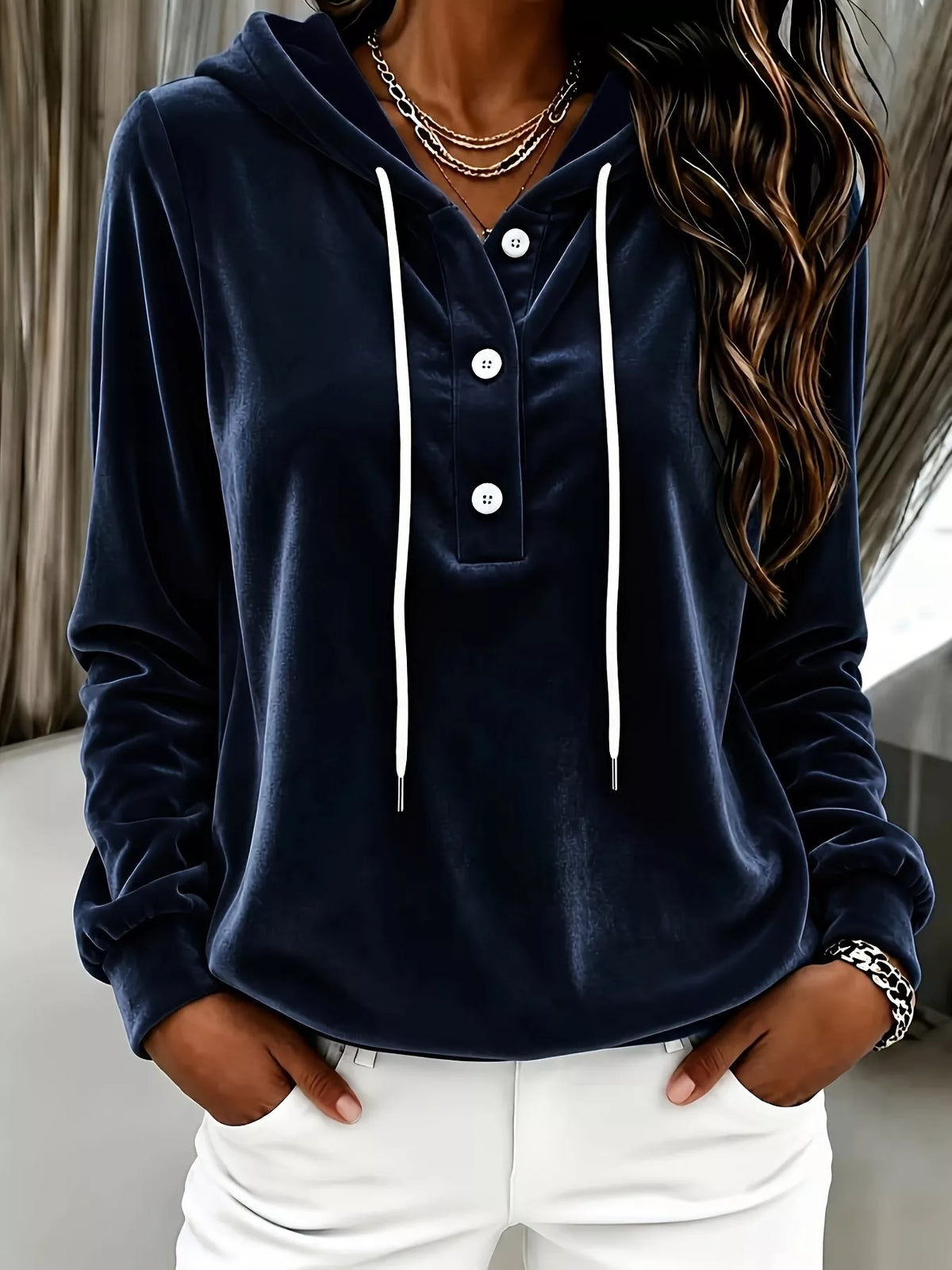 Trendsi Full Size Drawstring Button Detail Hoodie Plus Size -