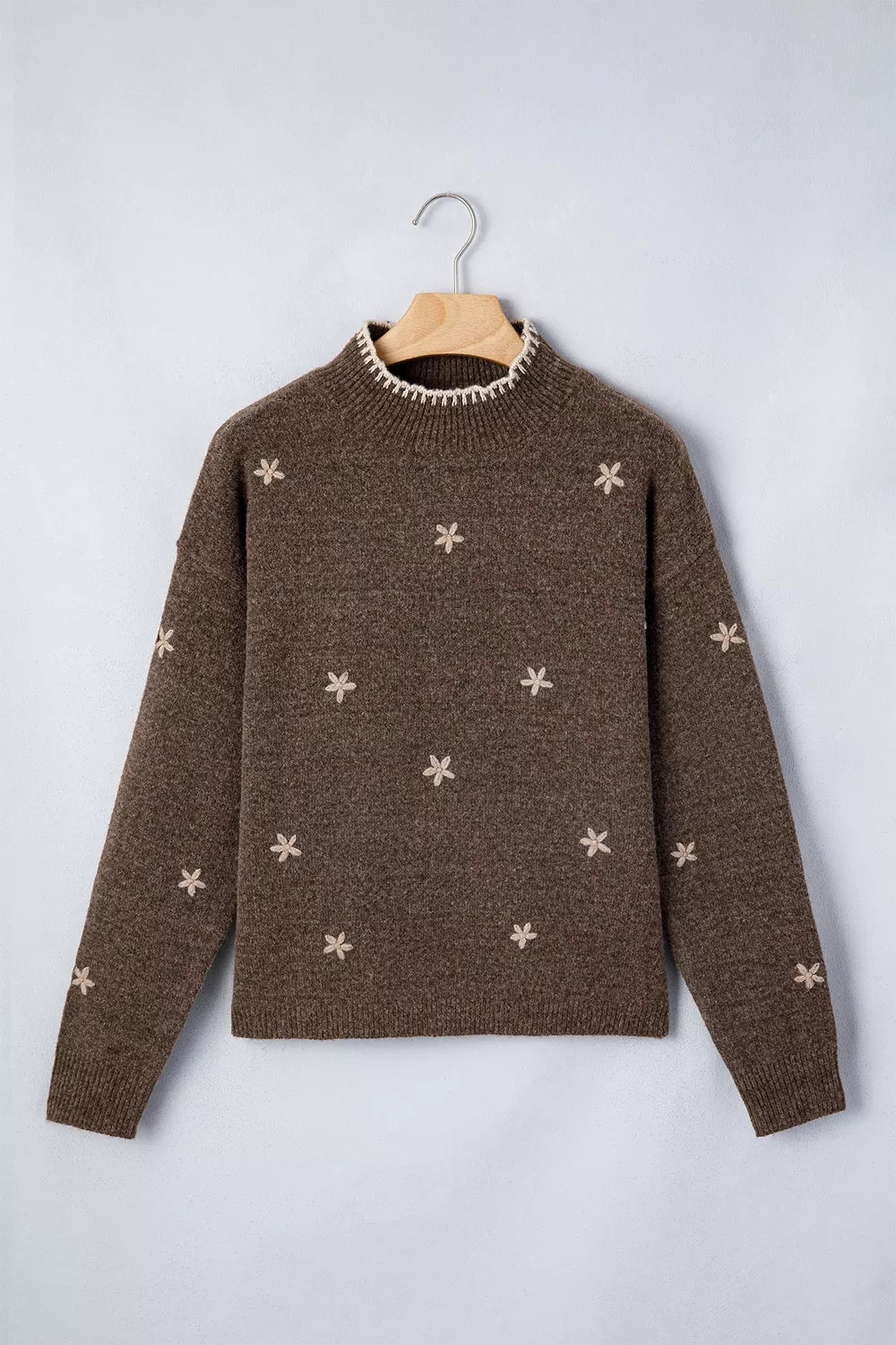 Trendsi Floral Mock Neck Long Sleeve Sweater -