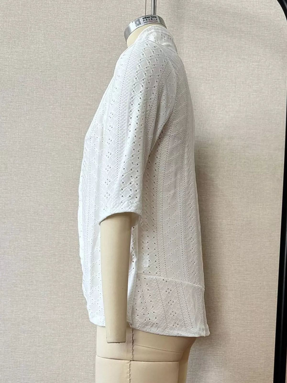Eyelet Open-Front Cardigan — side view
