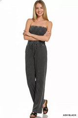 Trendsi Zenana Acid Washed Strapless Tube Top Jumpsuit -