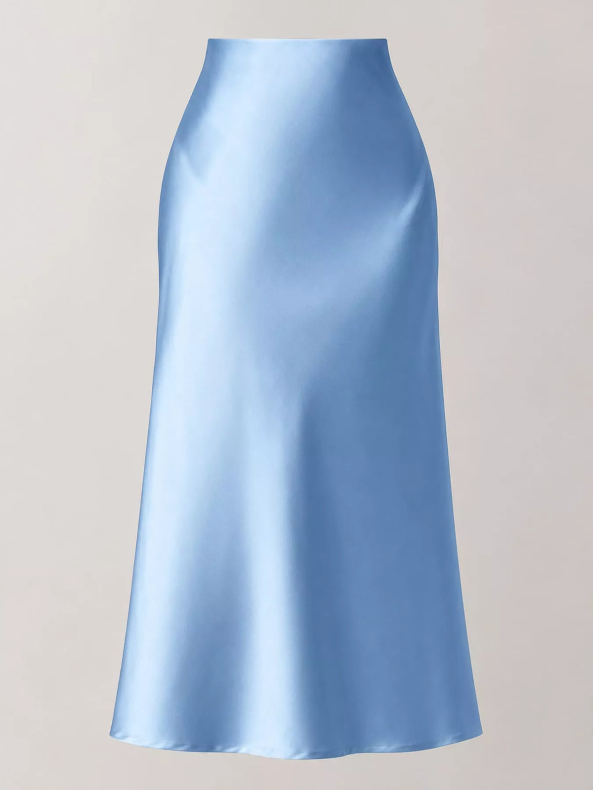 Satin midi skirt, blue flat front