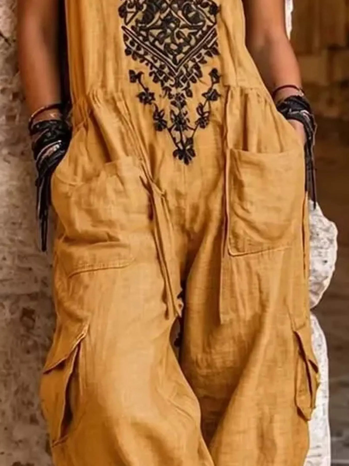 Trendsi Full Size Embroidered Sleeveless Jumpsuit with Cargo Pockets Plus Size -
