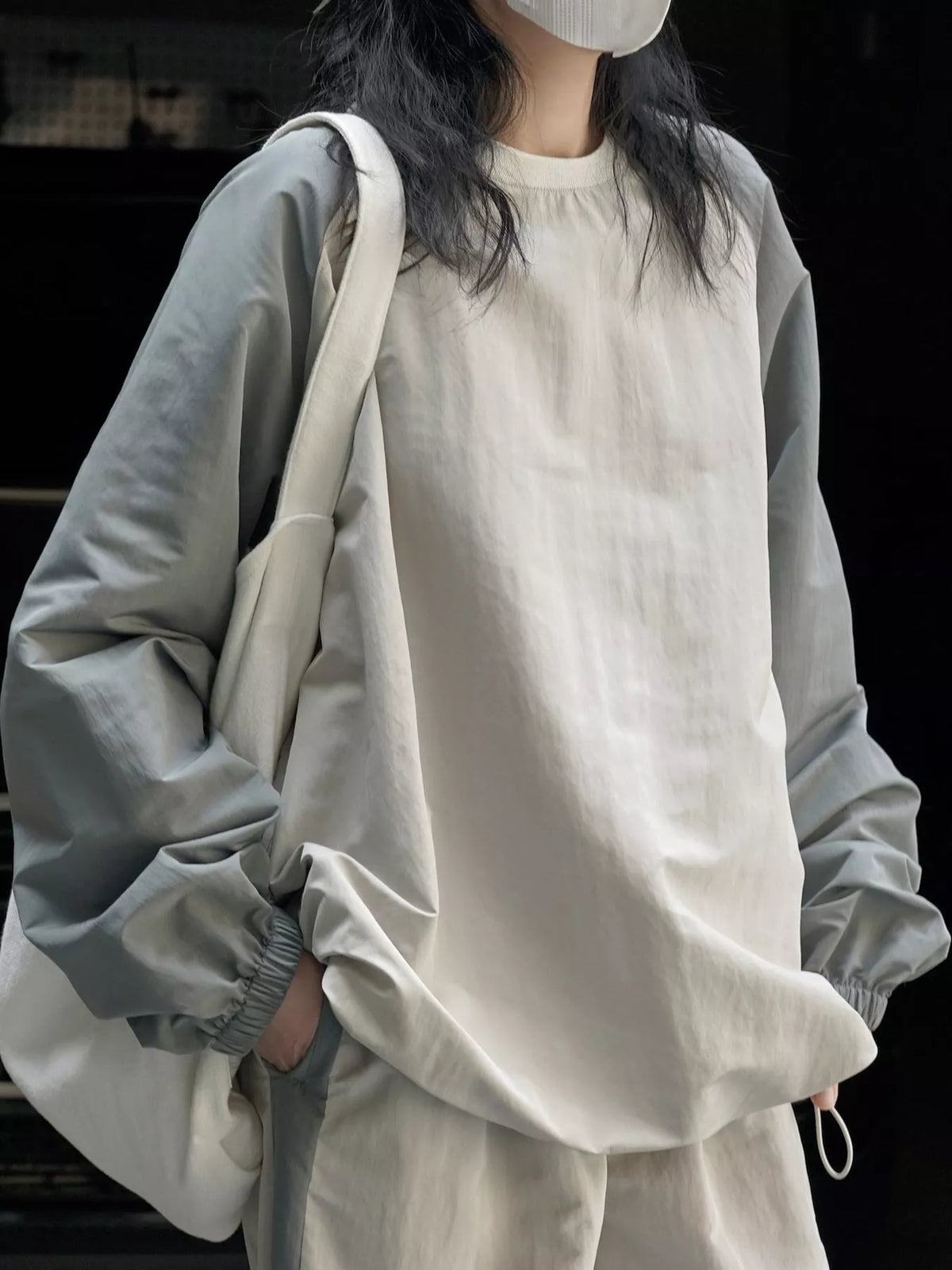 Colorblock sweatshirt, gray and cream front
