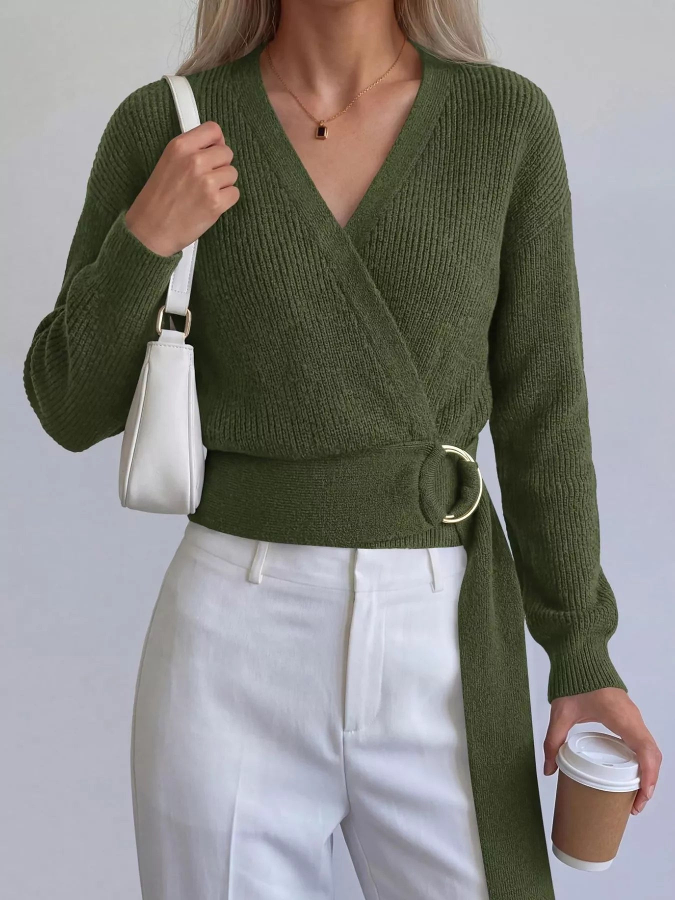 Trendsi Metal Ring Detail Dropped Shoulder Sweater -