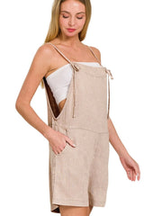 Trendsi Zenana Washed Linen Knot Strap Rompers - One-Pieces