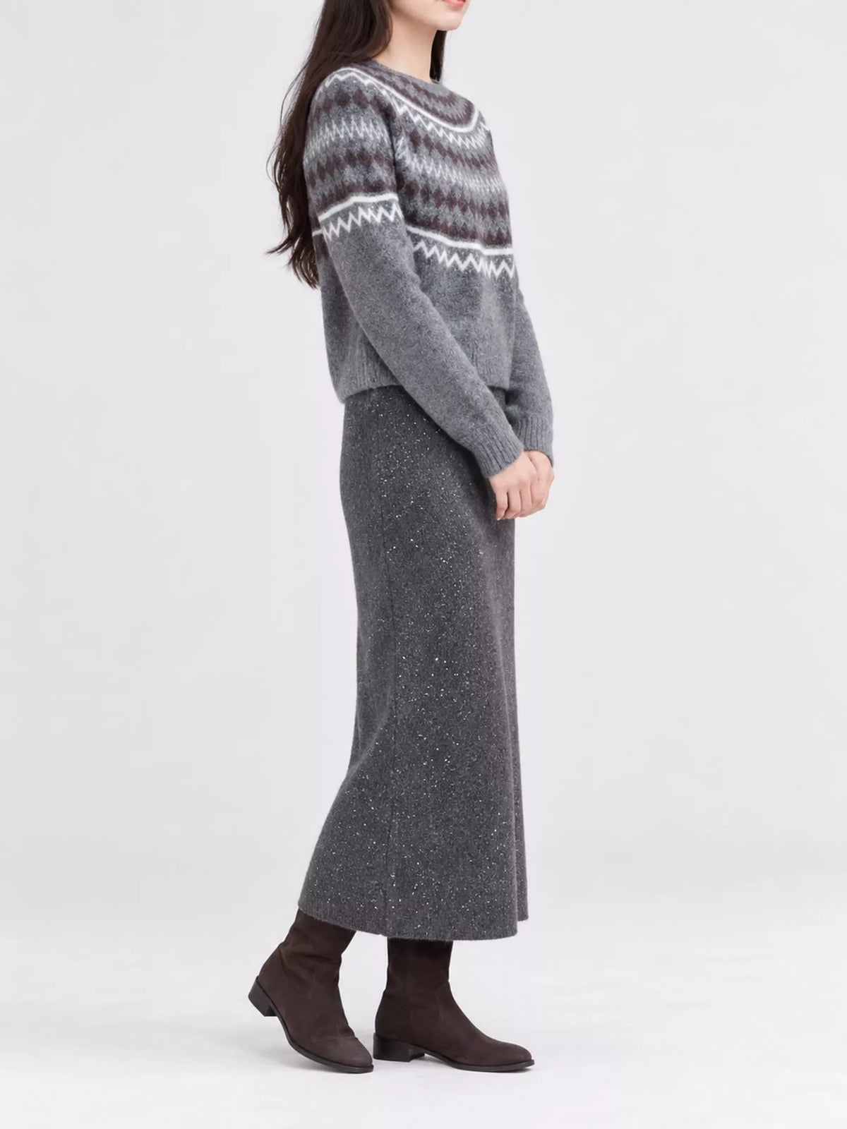 Vintage Fair Isle Pattern Knit Pullover Sweater — side view