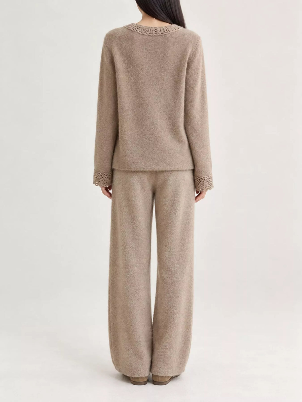 Lace-collar cardigan, taupe back