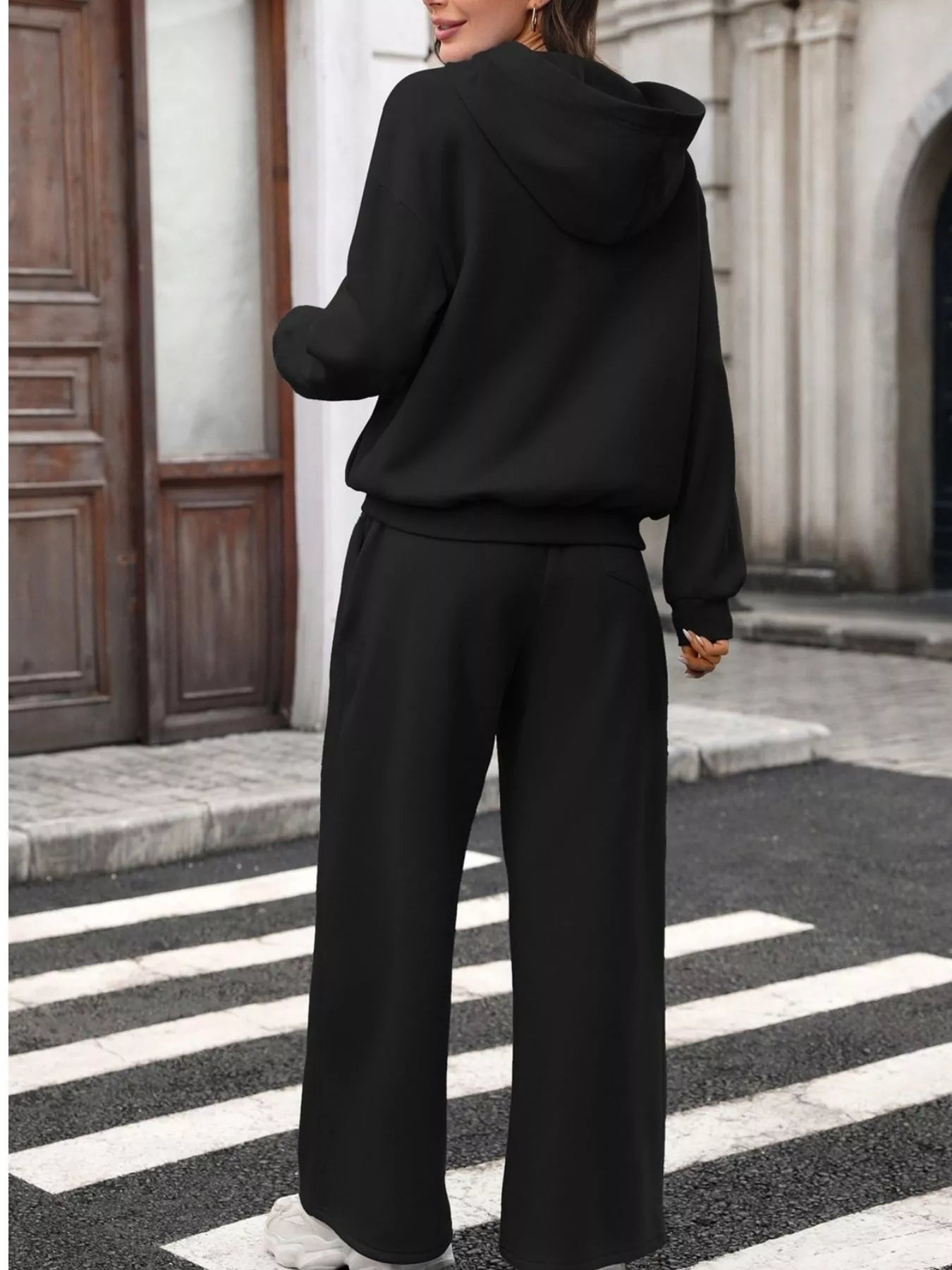 Trendsi Kangaroo Pocket Hoodie and Wide-Leg Pant Set -
