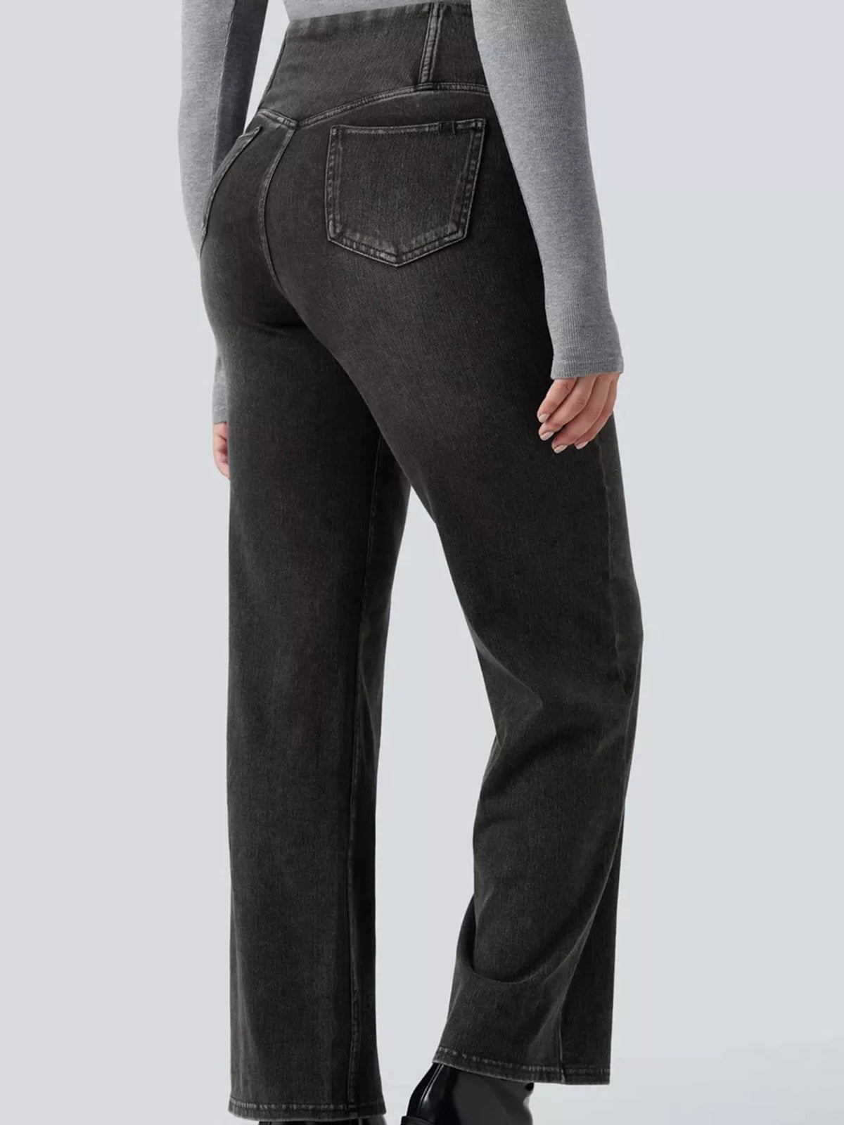 High-Waisted Crossover Straight-Leg Jeans, back view