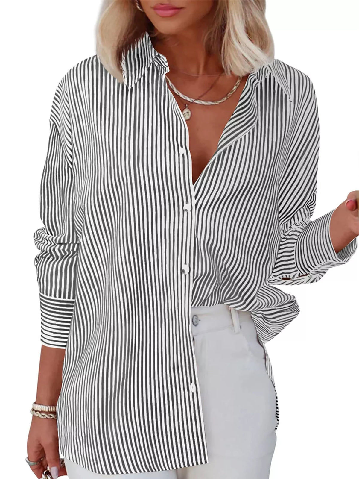 Black striped button-down shirt
