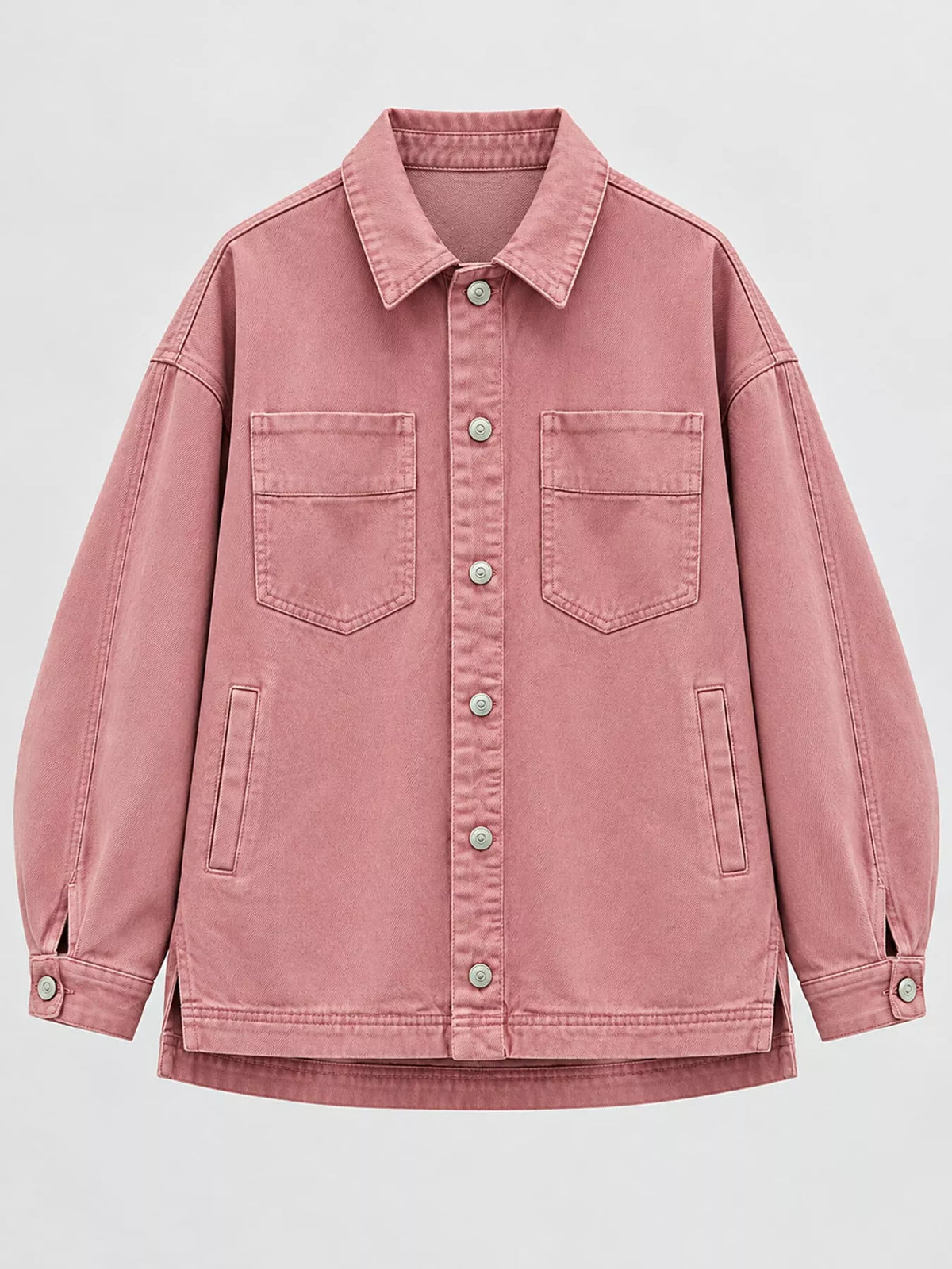Pink button up long sleeve denim jacket