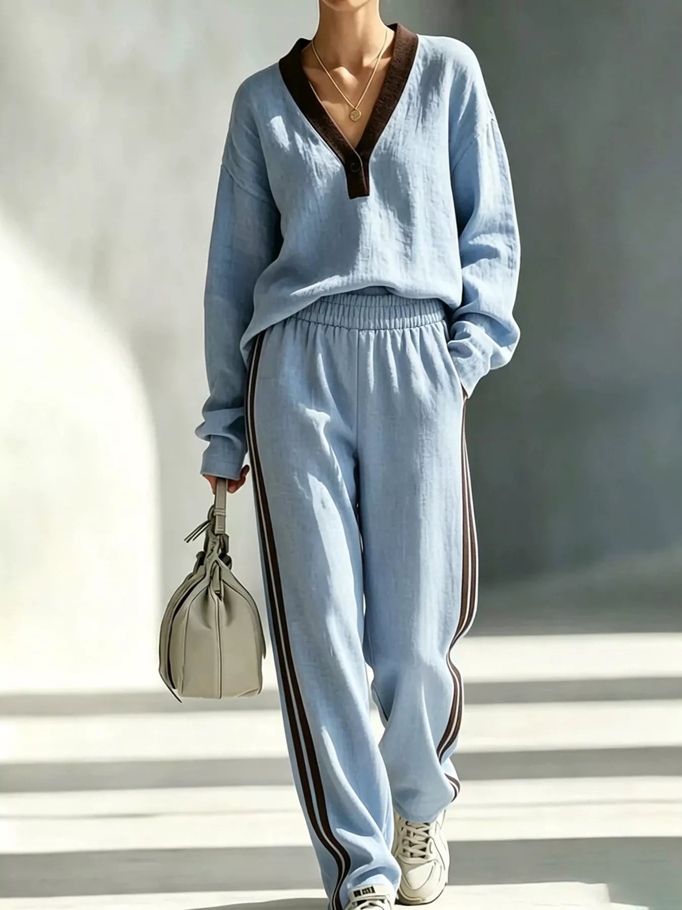 Trendsi Long Sleeve Top and Side-Striped Joggers Set -