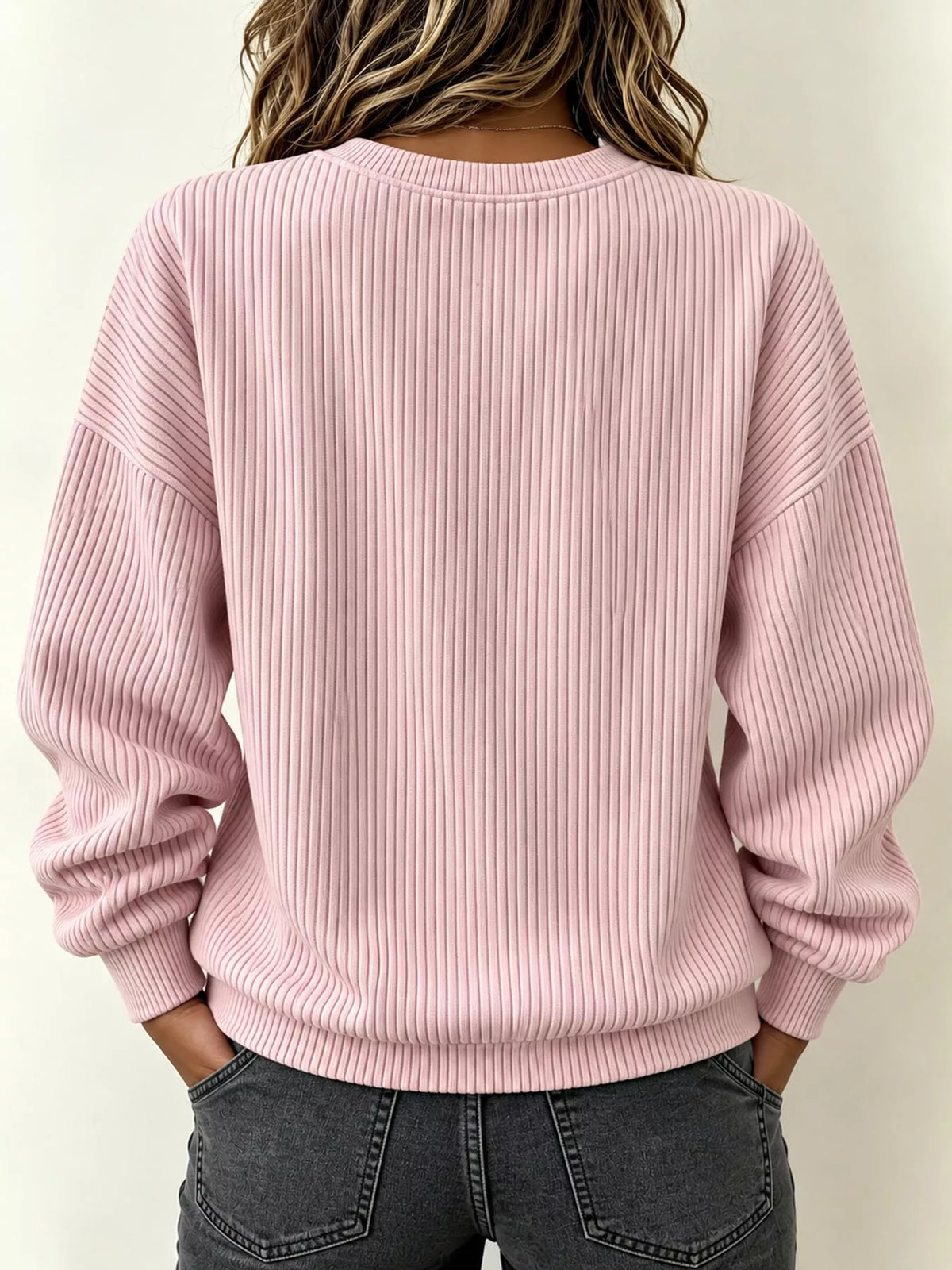 Women's Quarter-Zip Dropped Shoulder Sweatshirt in pink — back view