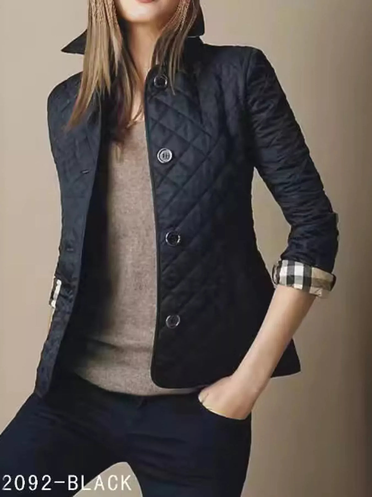 Quilted Lightweight Button-Down Jacket — front view