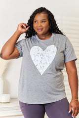 Trendsi Simply Love Heart Graphic Cuffed Short Sleeve T-Shirt - Shirts