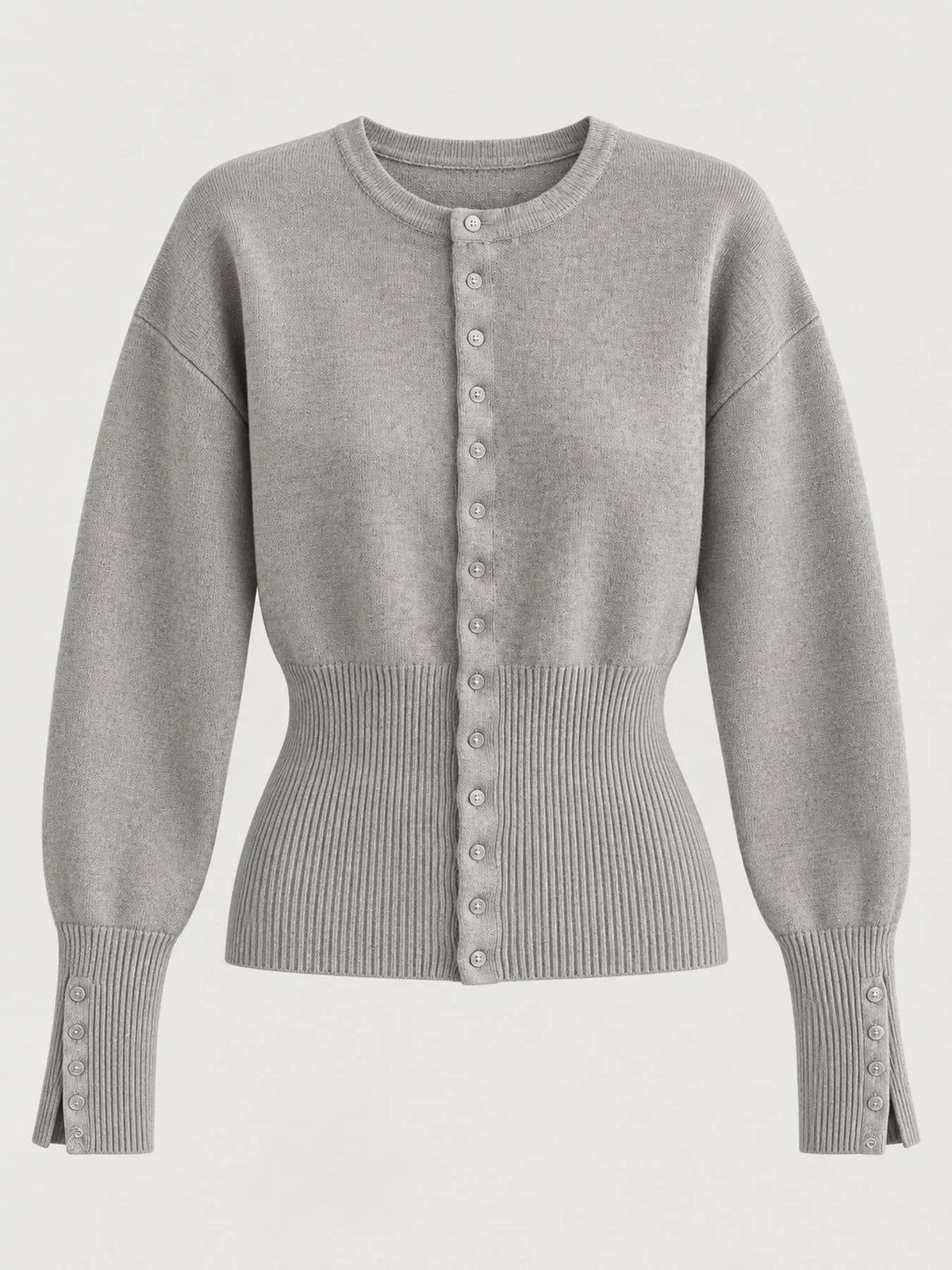 Gray button up ribbed waist cardigan
