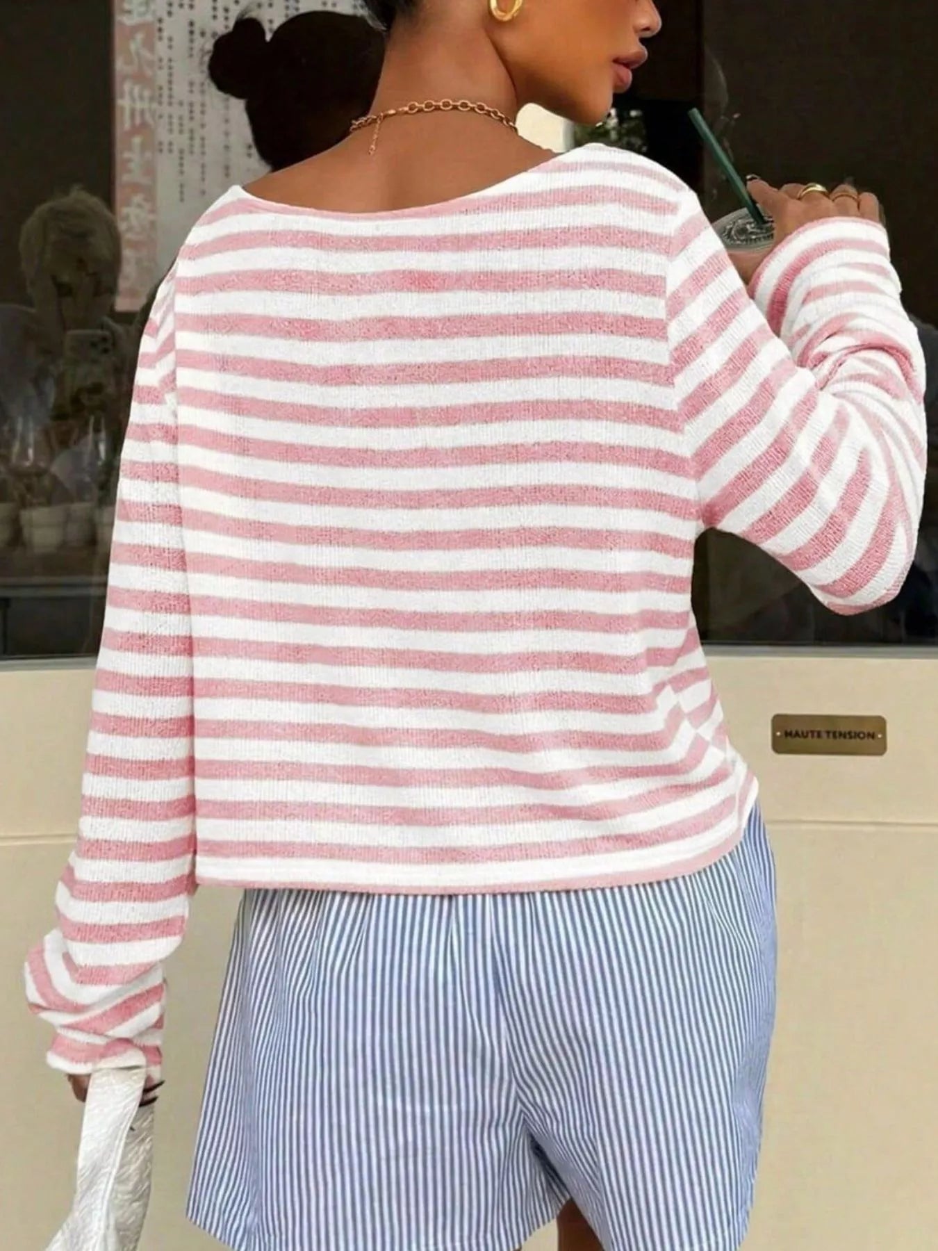 Trendsi Striped Boat Neck T-Shirt -