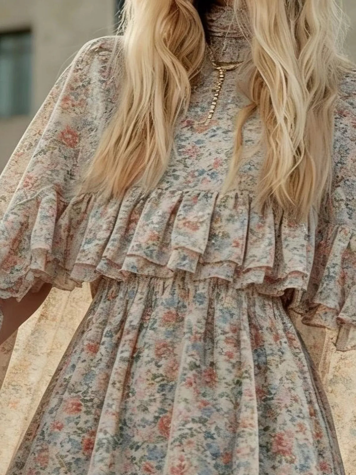 Mock neck long sleeve mini dress, construction and design details