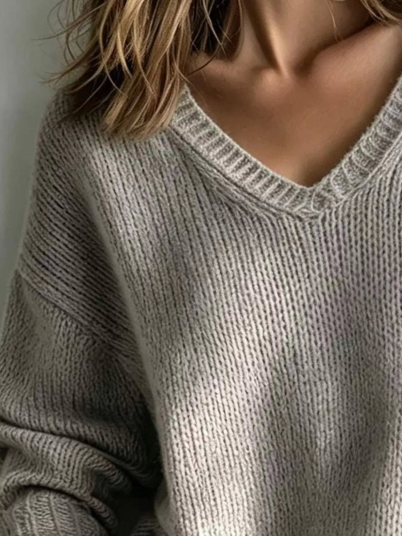 Trendsi V-Neck Dropped Shoulder Sweater -