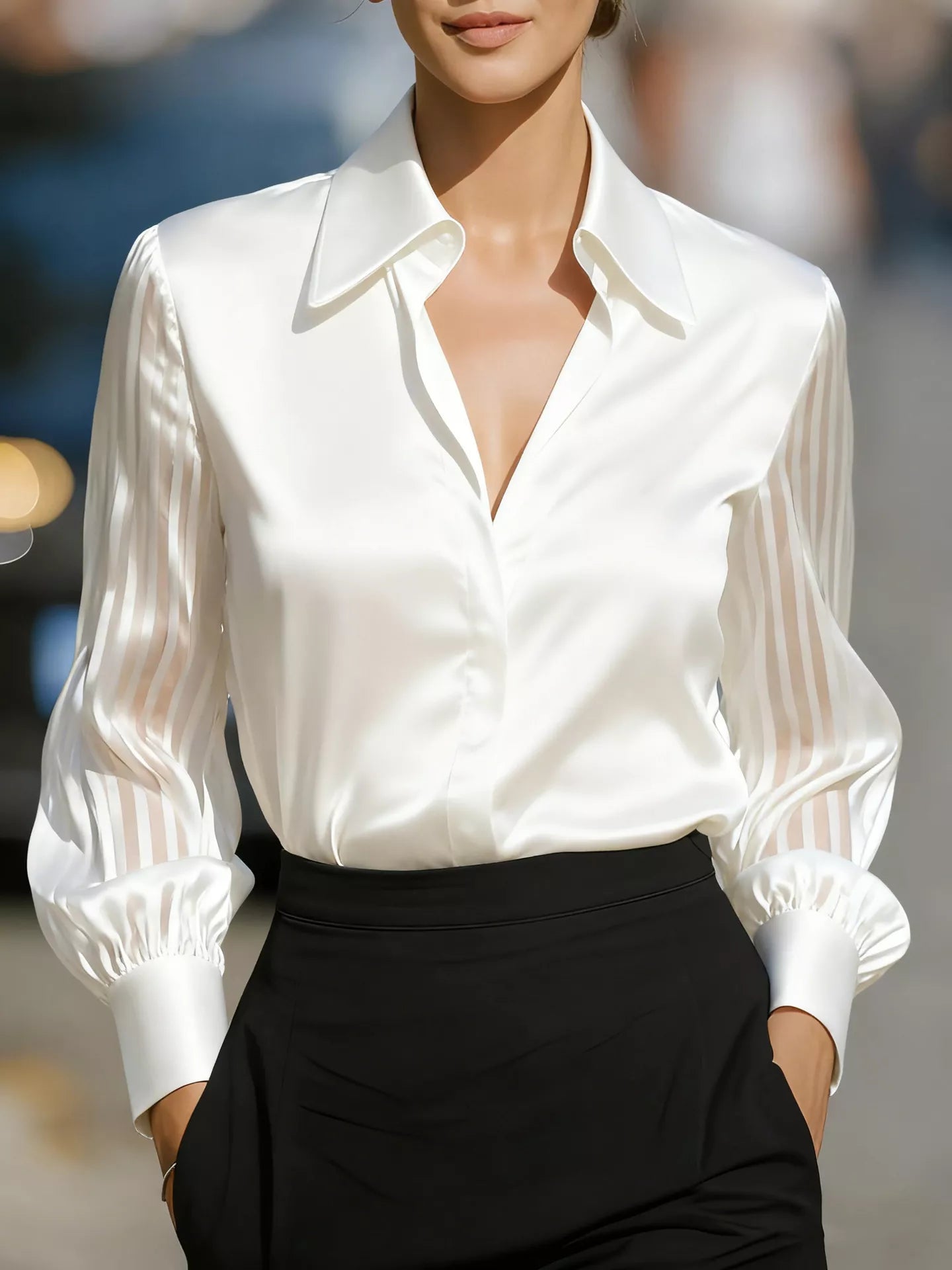 Trendsi Elegant Shirt with Sheer Striped Sleeves -