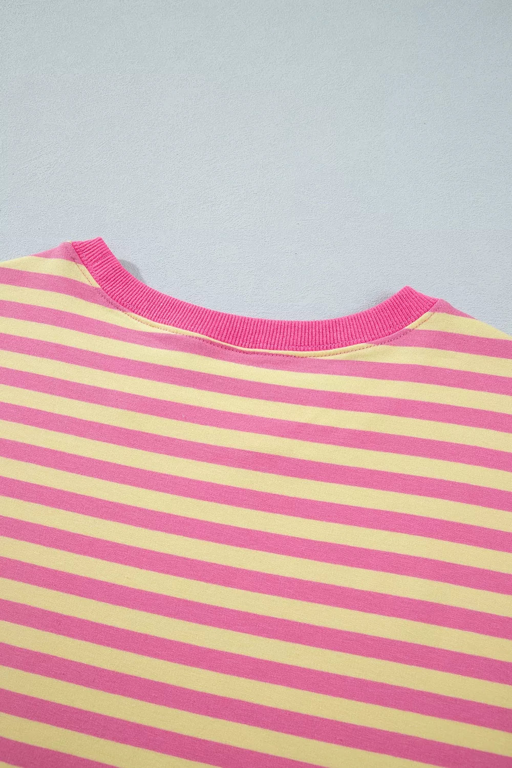 Trendsi Stripe Colorblock Trim Crew Neck Loose Tee Drawstring Elastic Waist 2pcs Pant Set -